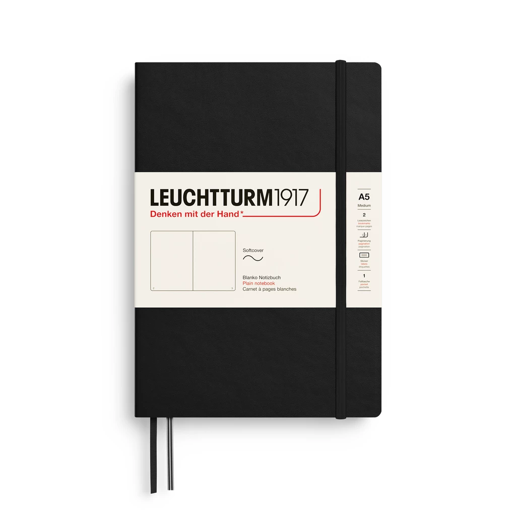 LT1917 Notizbuch Medium A5, Soft, blanko, Schwarz