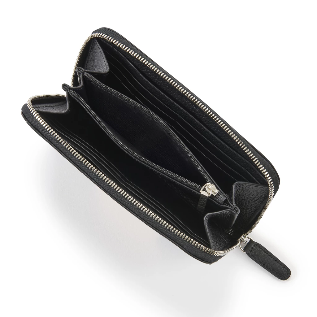 Portemonnaie Groß mit Zip Adri Leder Schwarz