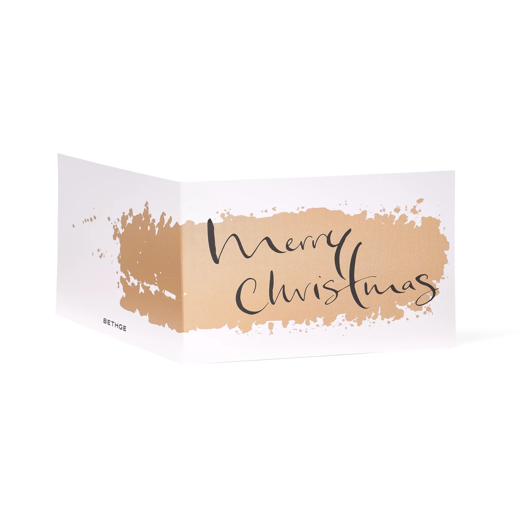 Grußkarte "Merry Christmas" Kalligraphie Gold