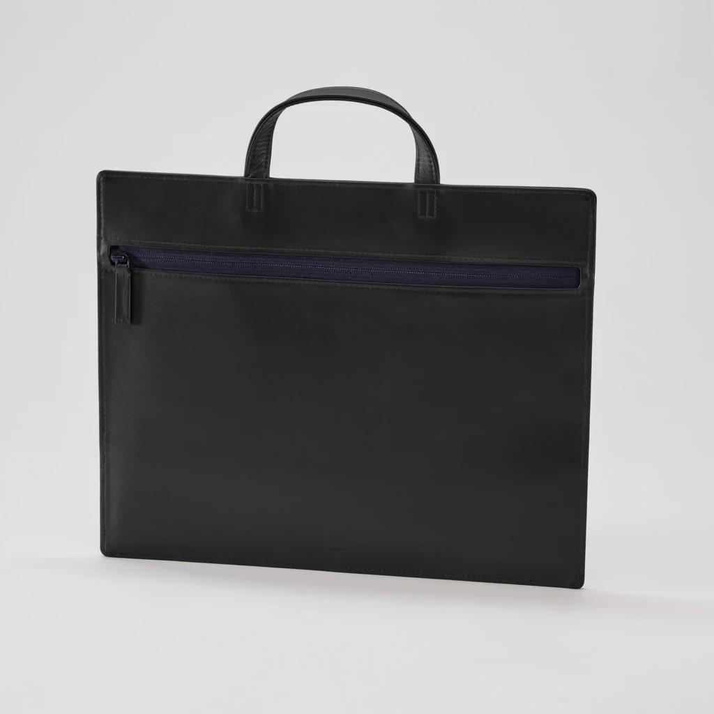 Treuleben Schultertasche schmal Leder Schwarz