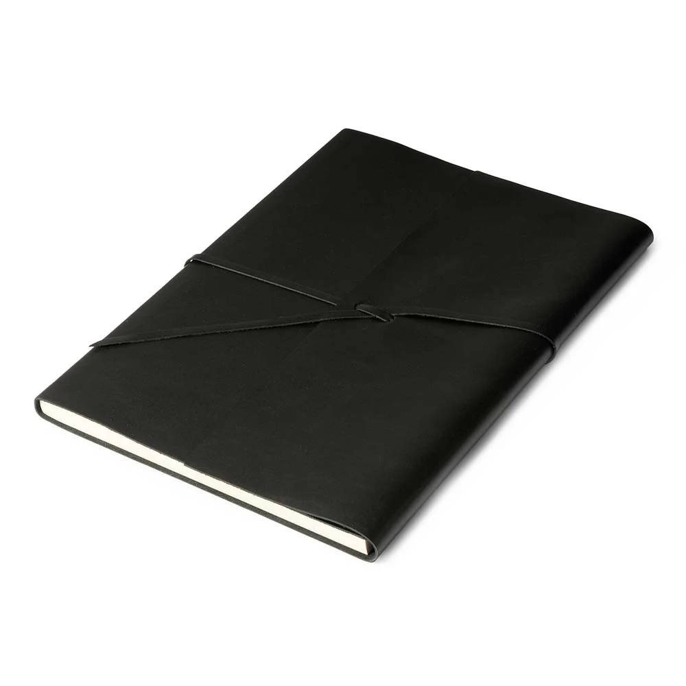 Notizbuch A4 mit Band Leder Schwarz
