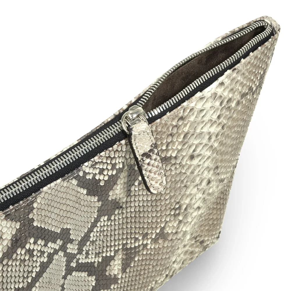 Pouch Groß mit Reißverschluss Python Leder Schwarz-Weiß