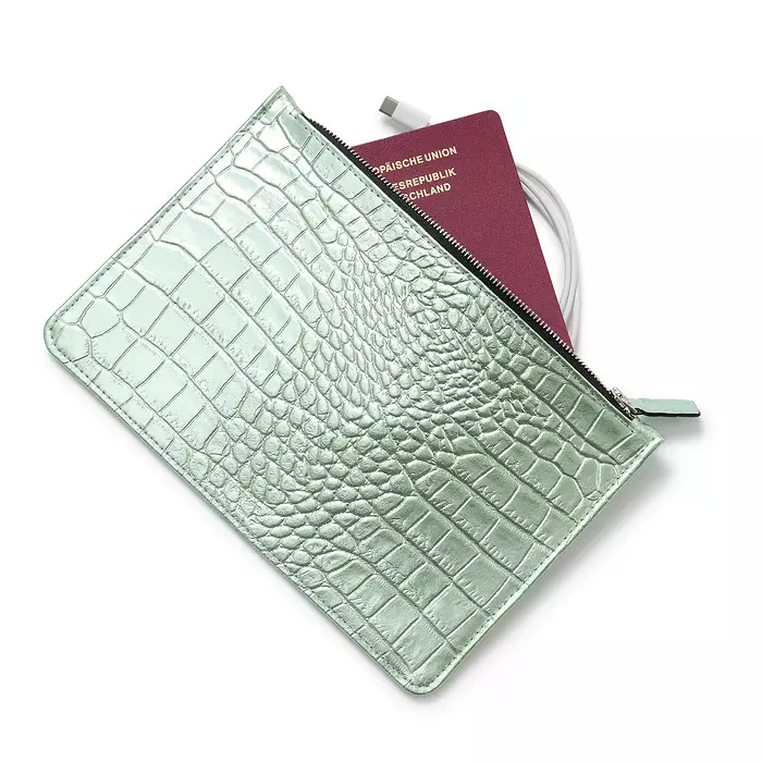 Leder Pouch mit Reißverschluss Wild Mint