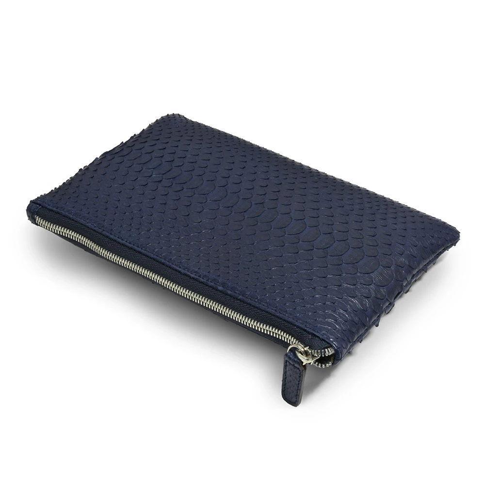 Pouch Klein mit Reißverschluss Python Leder Blau