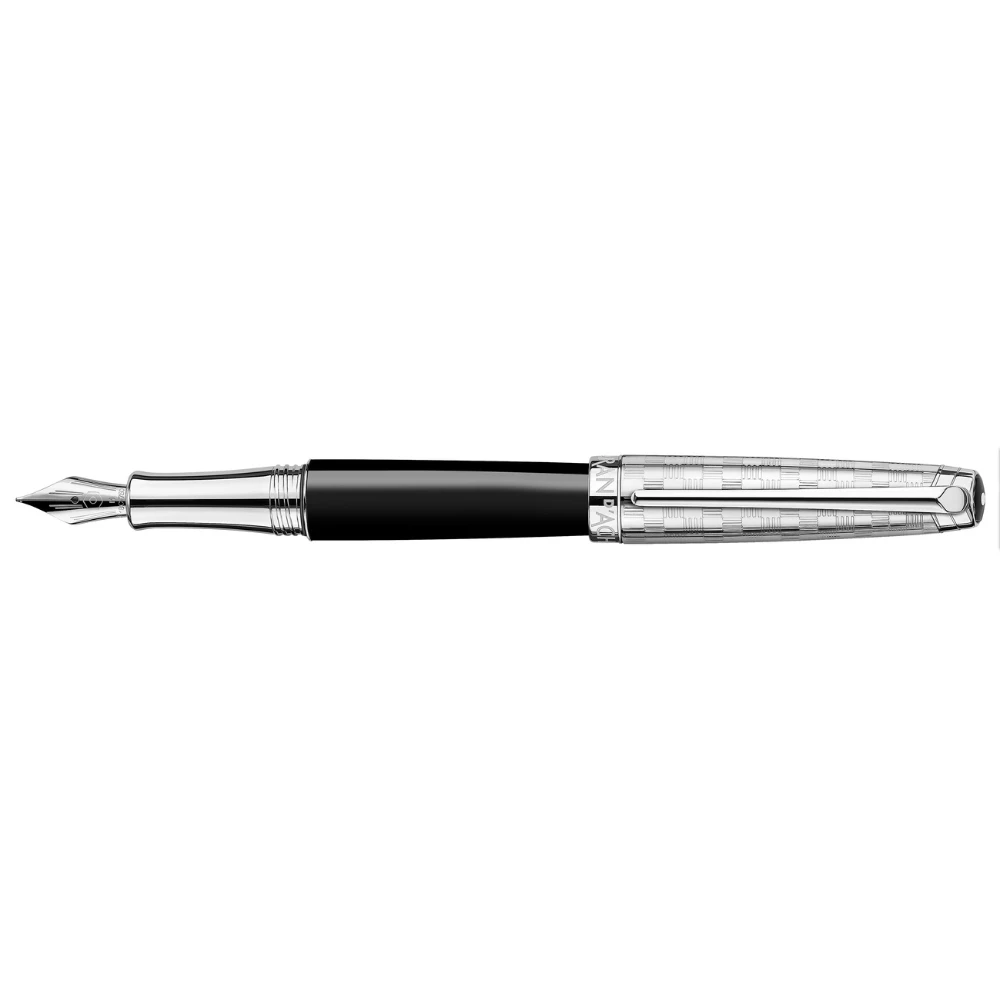 Caran d'Ache Leman Damier Set Füllfederhalter Feder B Etui Silber/Schwarz