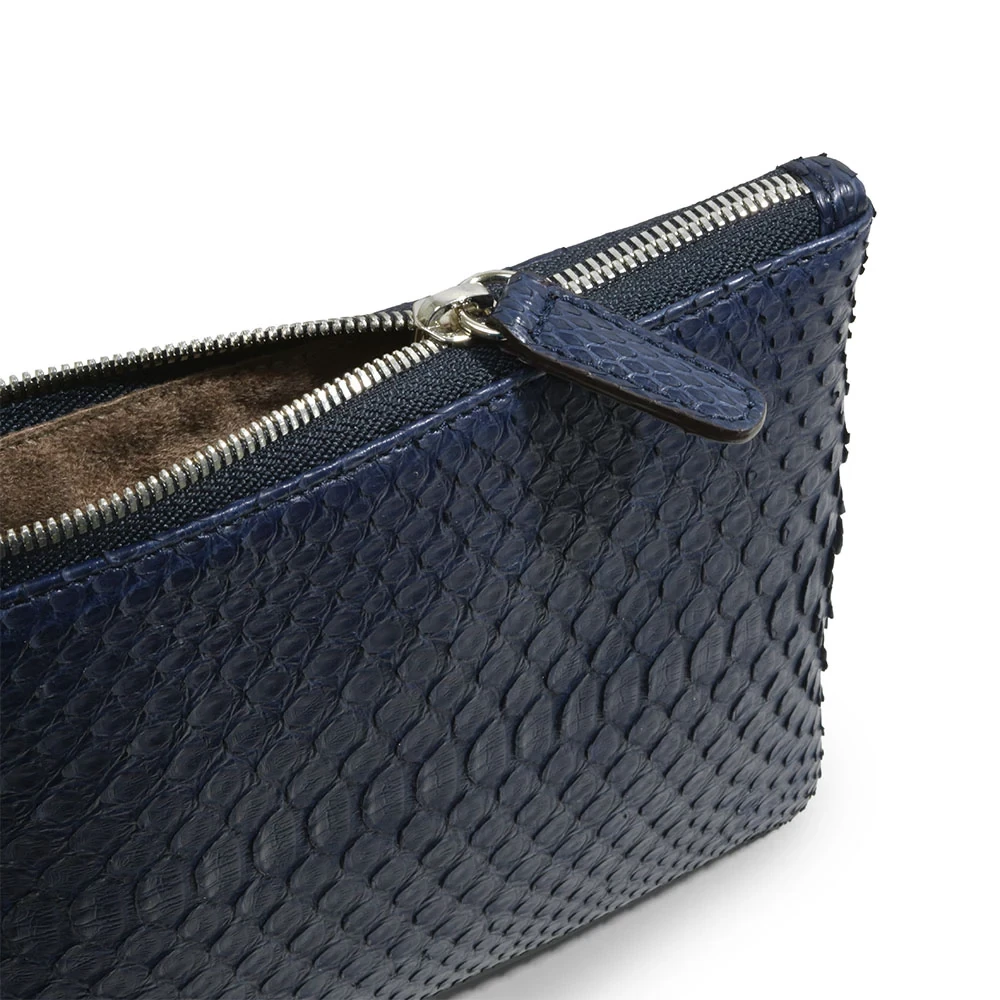 Pouch Klein mit Reißverschluss Python Leder Blau