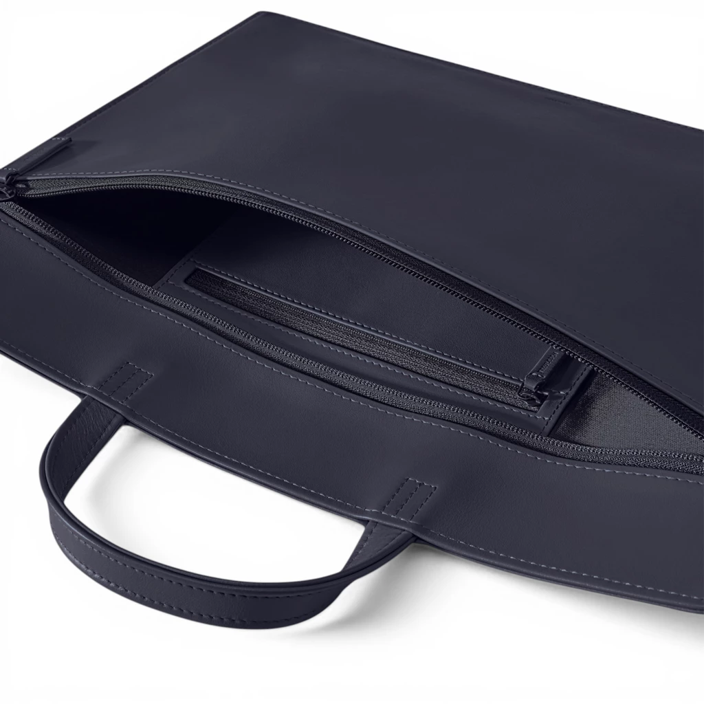 Treuleben Schultertasche schmal Leder Mitternachtsblau