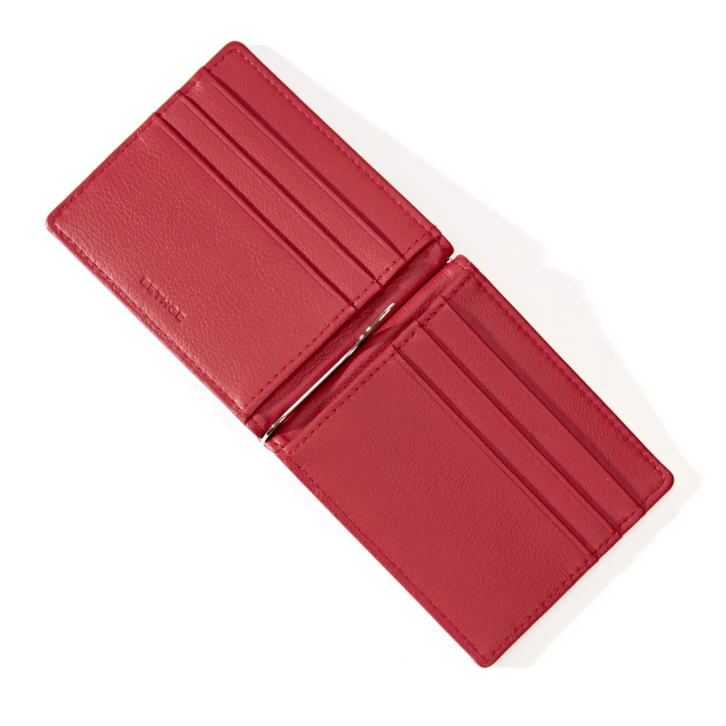 Kartenetui mit Geldclip 6 Karten Leder Rot