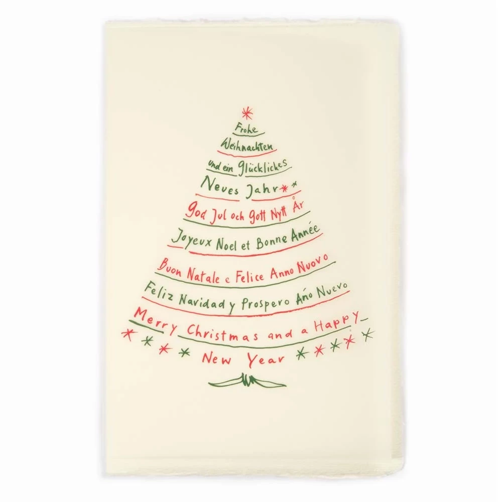 Weihnachtskarte Textbaum Grün/Rot Büttenpapier