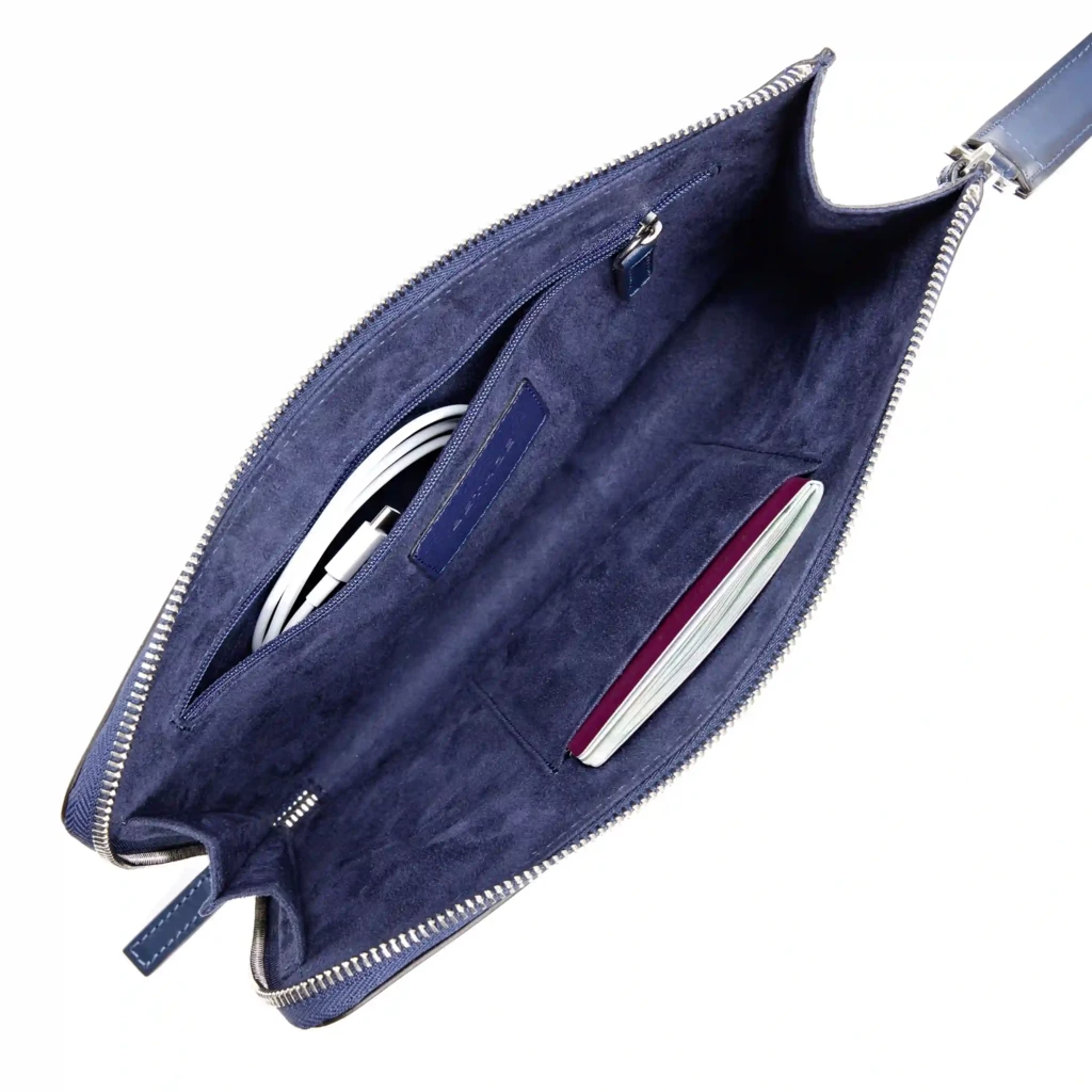 Pouch mit Reißverschluss Leder Blau