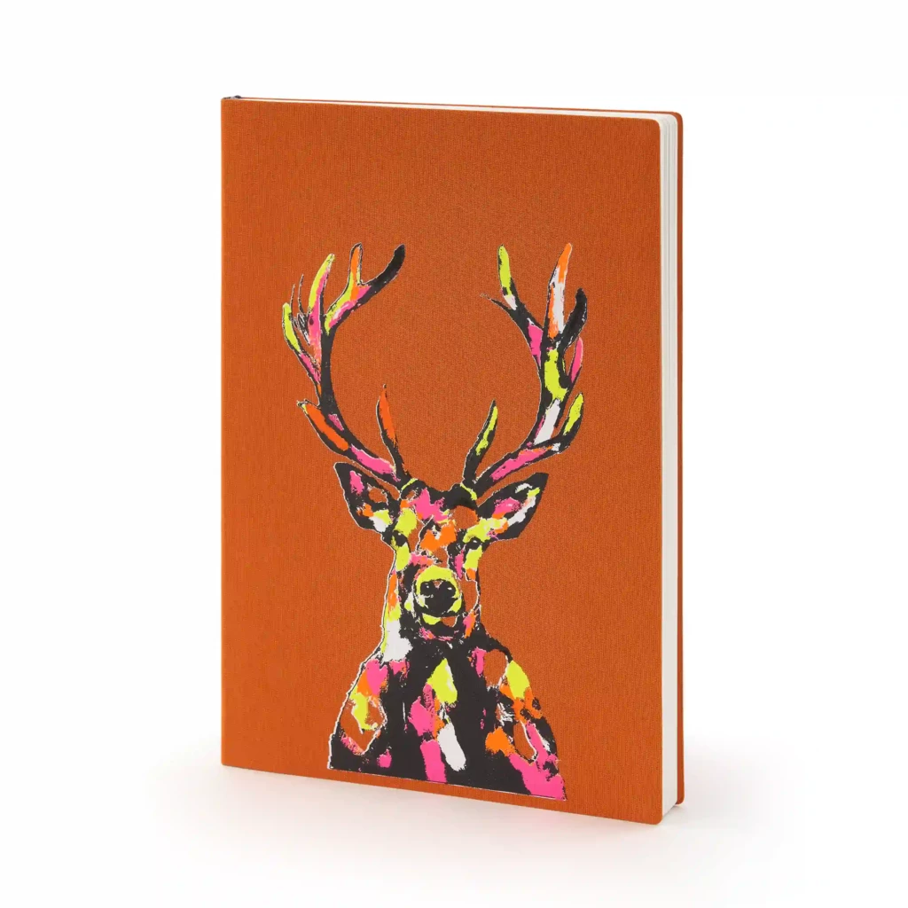 Notizbuch A4 blanko mit Hirschmotiv Orange