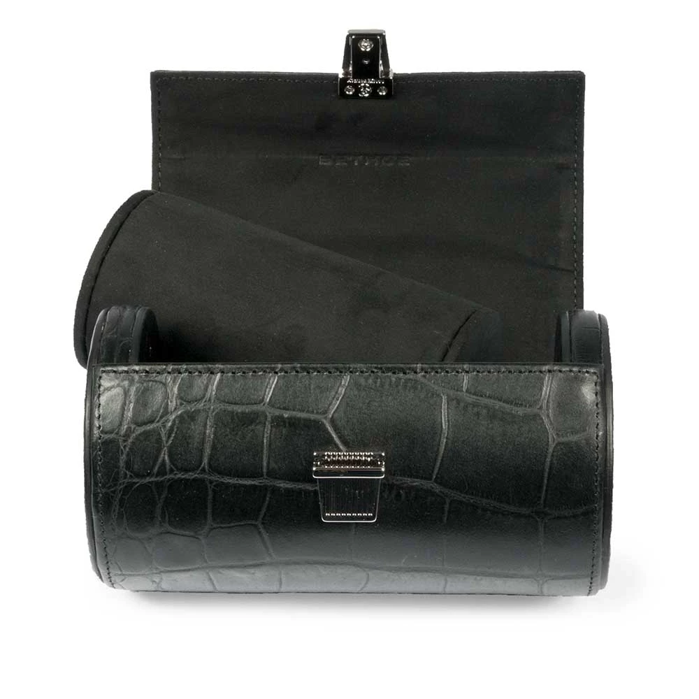 leder_uhrenrolle_fuer_2_uhren_alligator-optik_1 Leder Uhrenrolle 2 Uhren Alligatoroptik Dunkelbraun