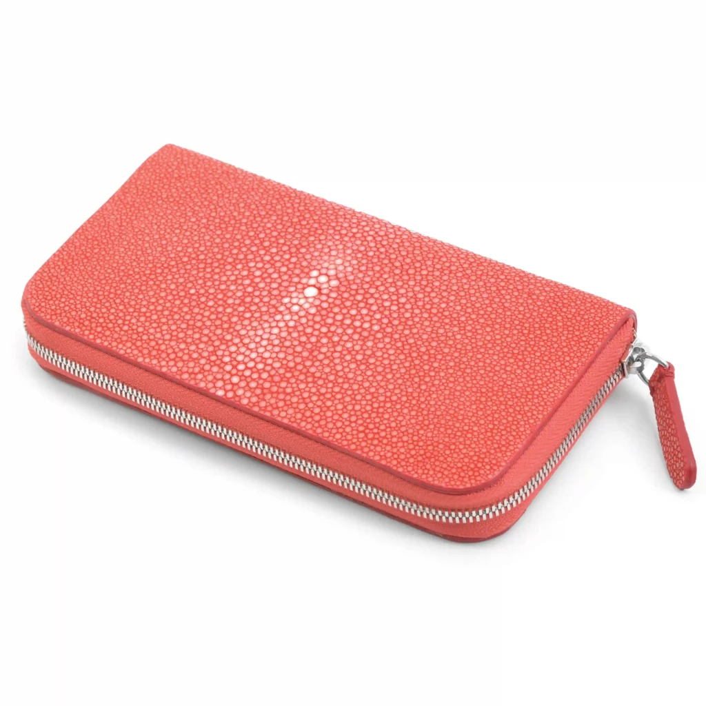 Portemonnaie Groß mit Zip Leder Coral