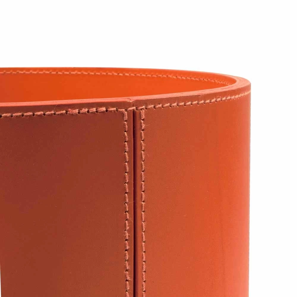Papierkorb Rund Leder Orange