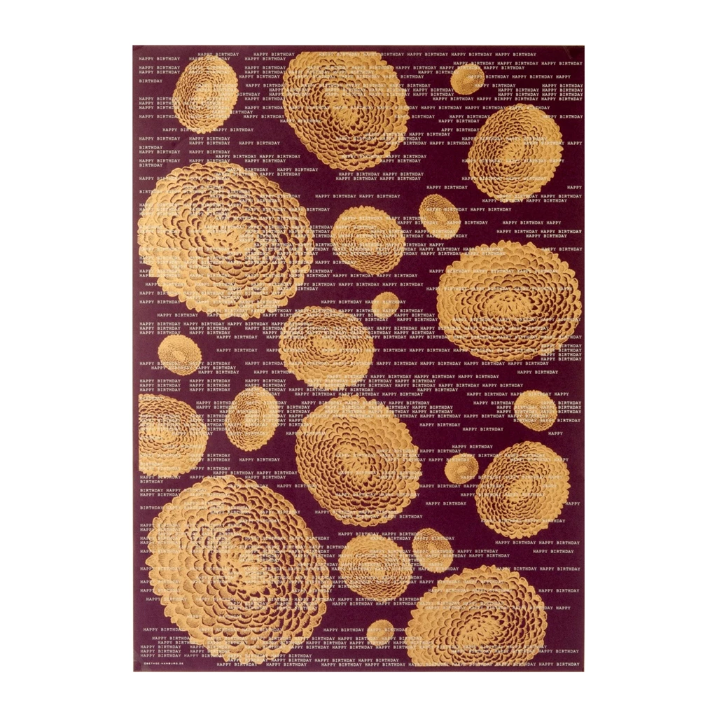 Geschenkpapier Blume Birthday 3er-Set Gold/Aubergine