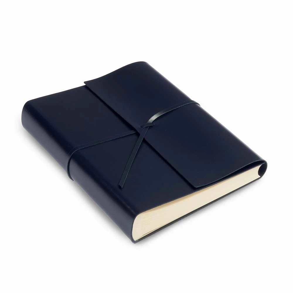 Leder Fotoalbum mit Band 50 Blatt Dunkelblau