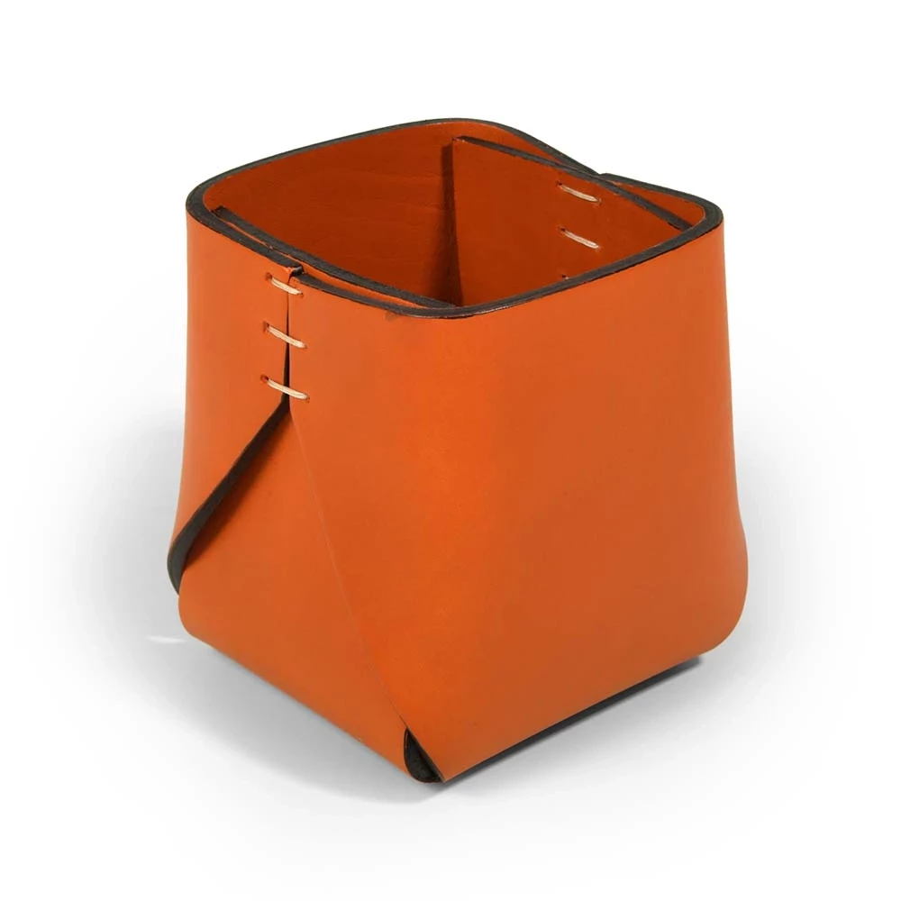Stiftebecher Quadratisch Leder Orange