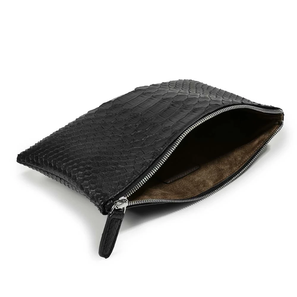 kleine_leder_pouch_mit_zip_aus_pythonleder_3 Leder Pouch Klein mit Reißverschluss Pythonoptik Schwarz-Weiß