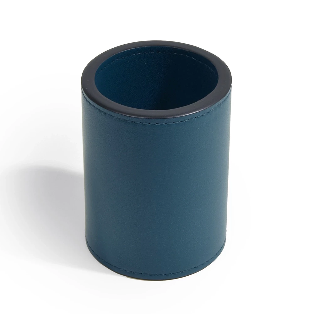 Runder Stiftebecher H 10 cm D 7 5 cm Nappaleder Petrol