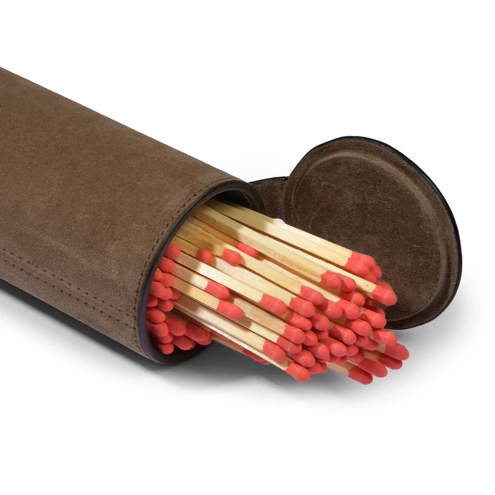 Streichholzetui, Match Box, Leder Suede, Nuss