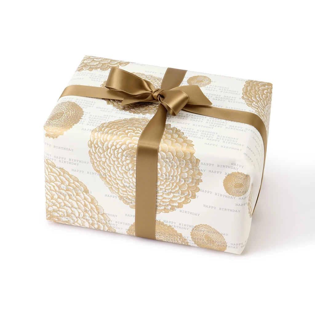 Geschenkpapier Blume Birthday Gold – 3 Bögen