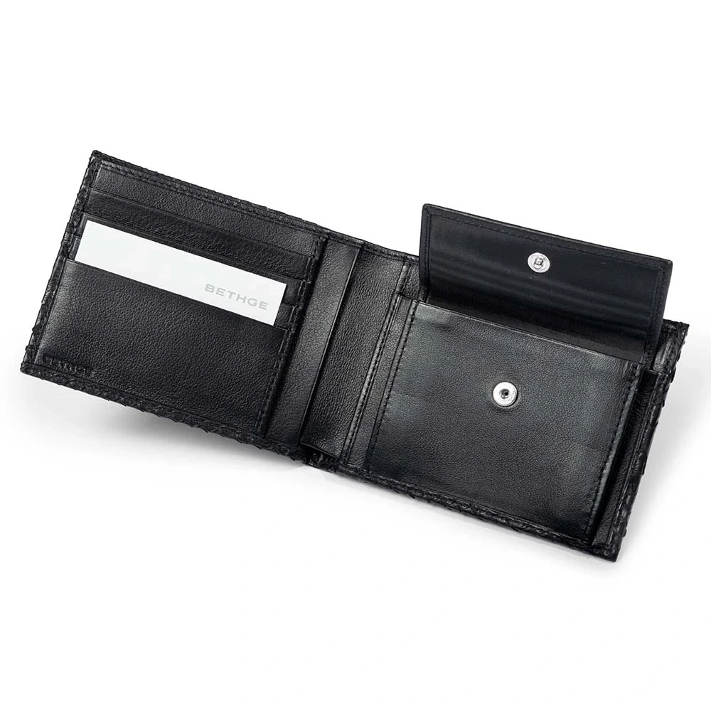Portemonnaie Breit mit Münzfach Leder Schwarz