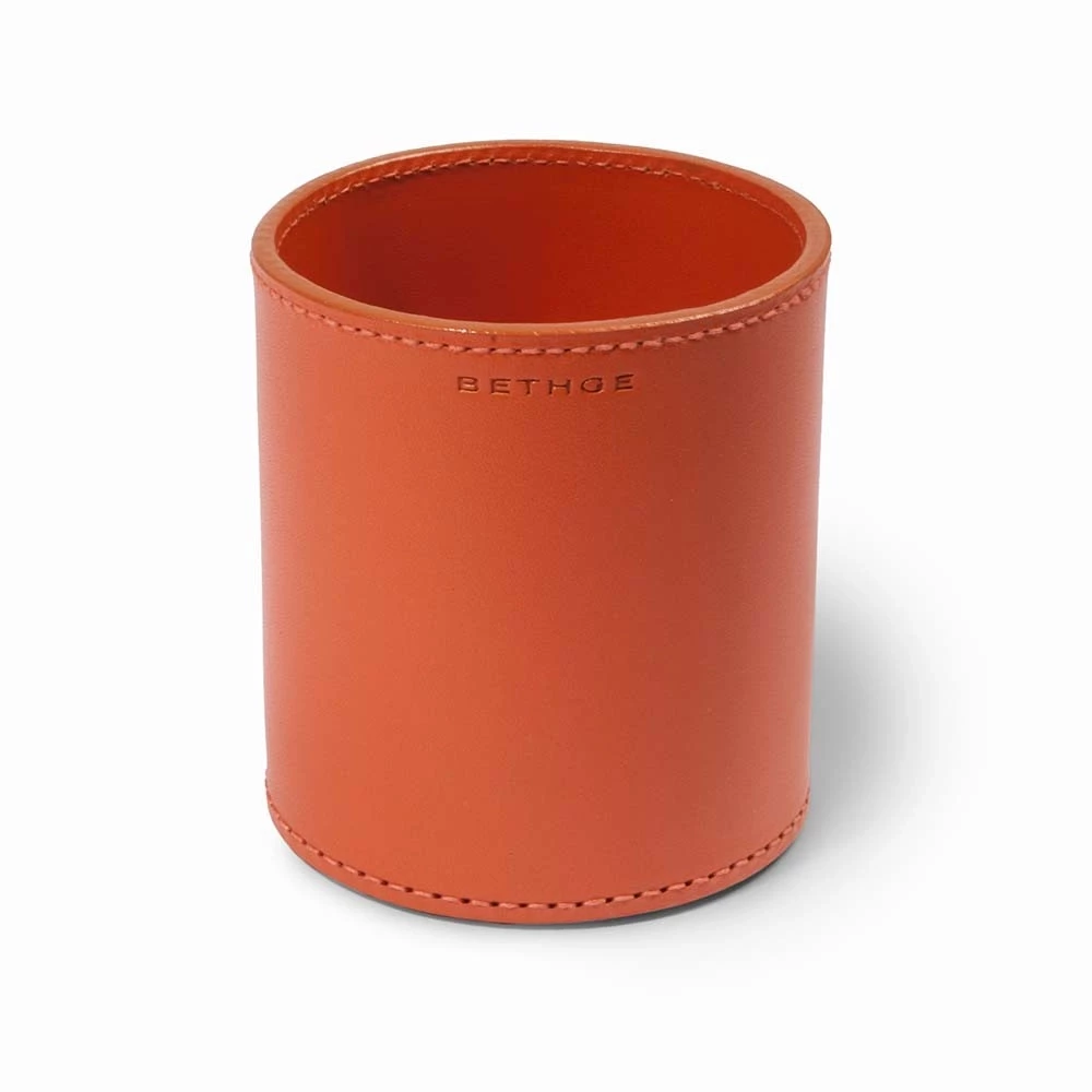 Stiftebecher Rund Leder Orange
