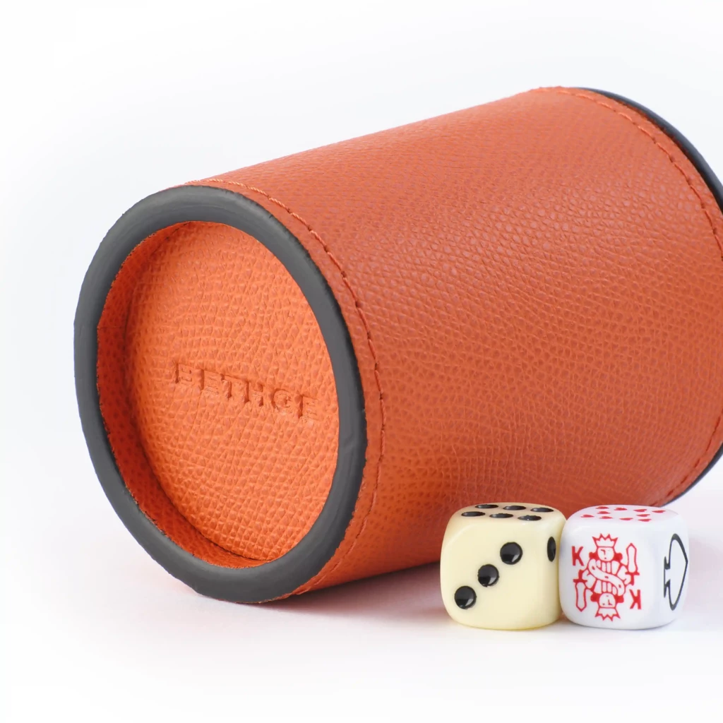 Würfelbecher Leder Orange