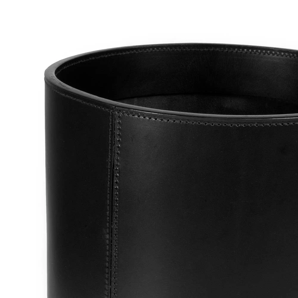 Papierkorb Rund Leder Schwarz