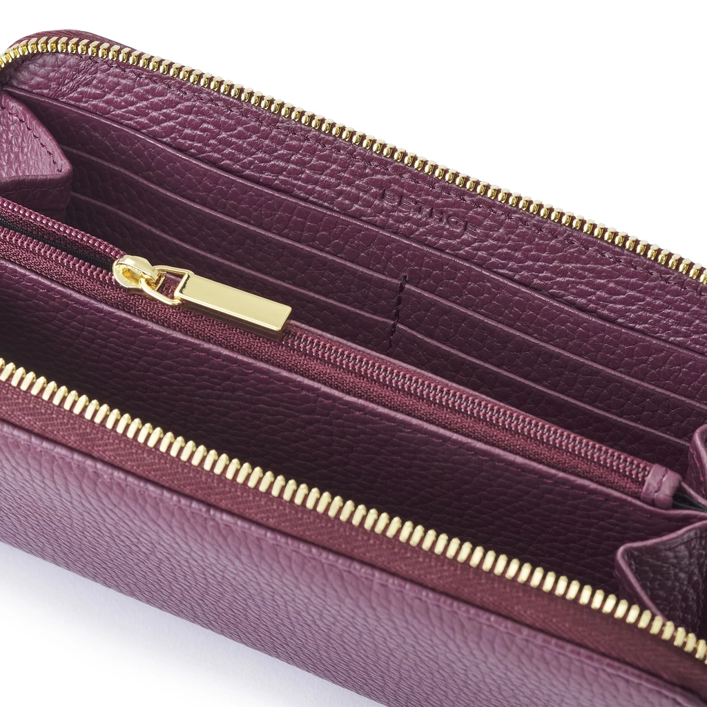 Portemonnaie Groß mit Zip Adri Leder Aubergine