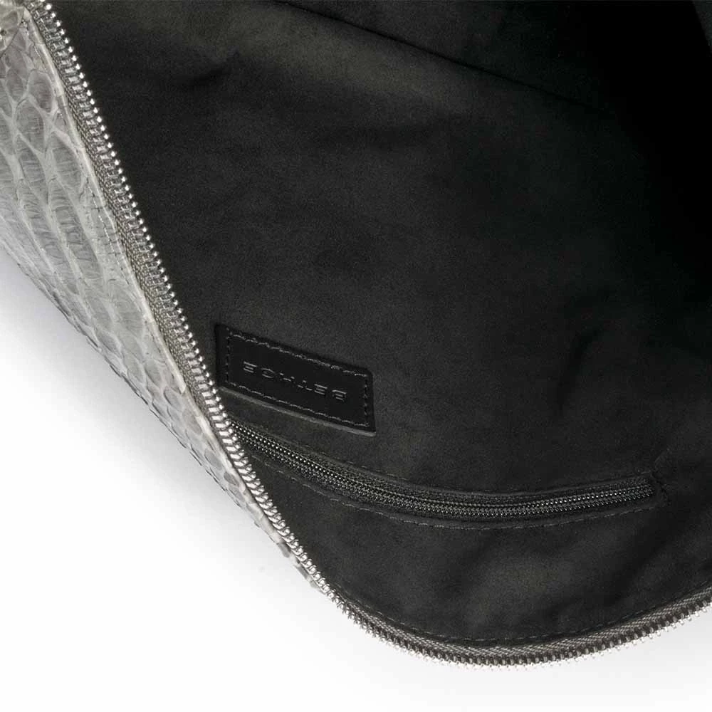 Pouch Groß mit Reißverschluss Python Leder Grau