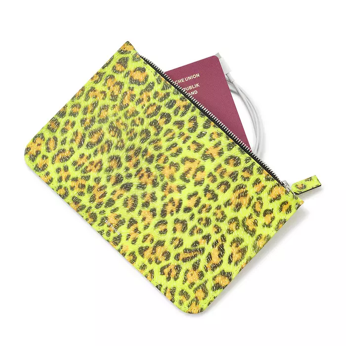 Leder Pouch mit Reißverschluss Neon Leo