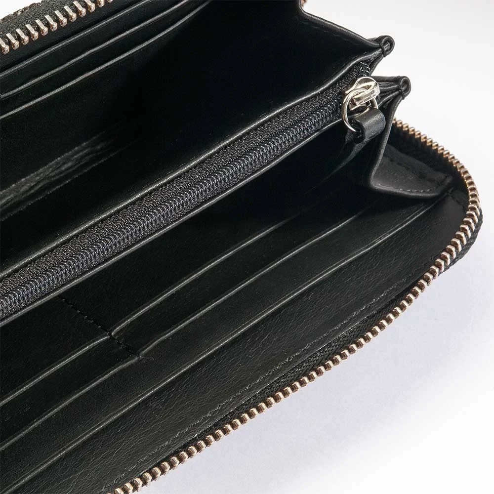 Portemonnaie Groß mit Zip Leder Schwarz