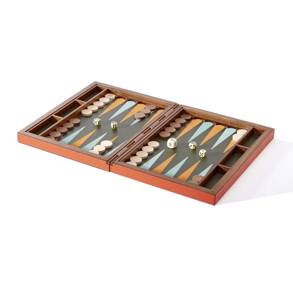 Backgammon-Spiel, Walnussholz/Leder