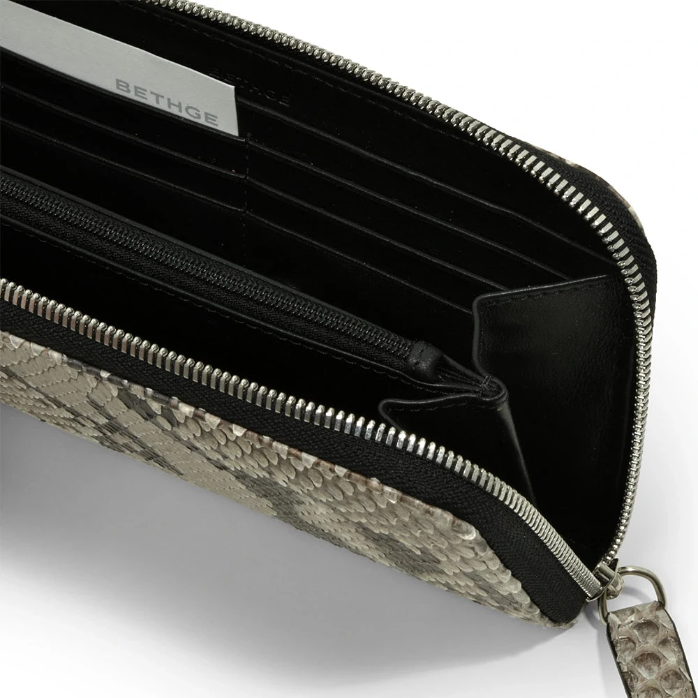 Portemonnaie Groß mit Zip Leder Schwarz-Weiß