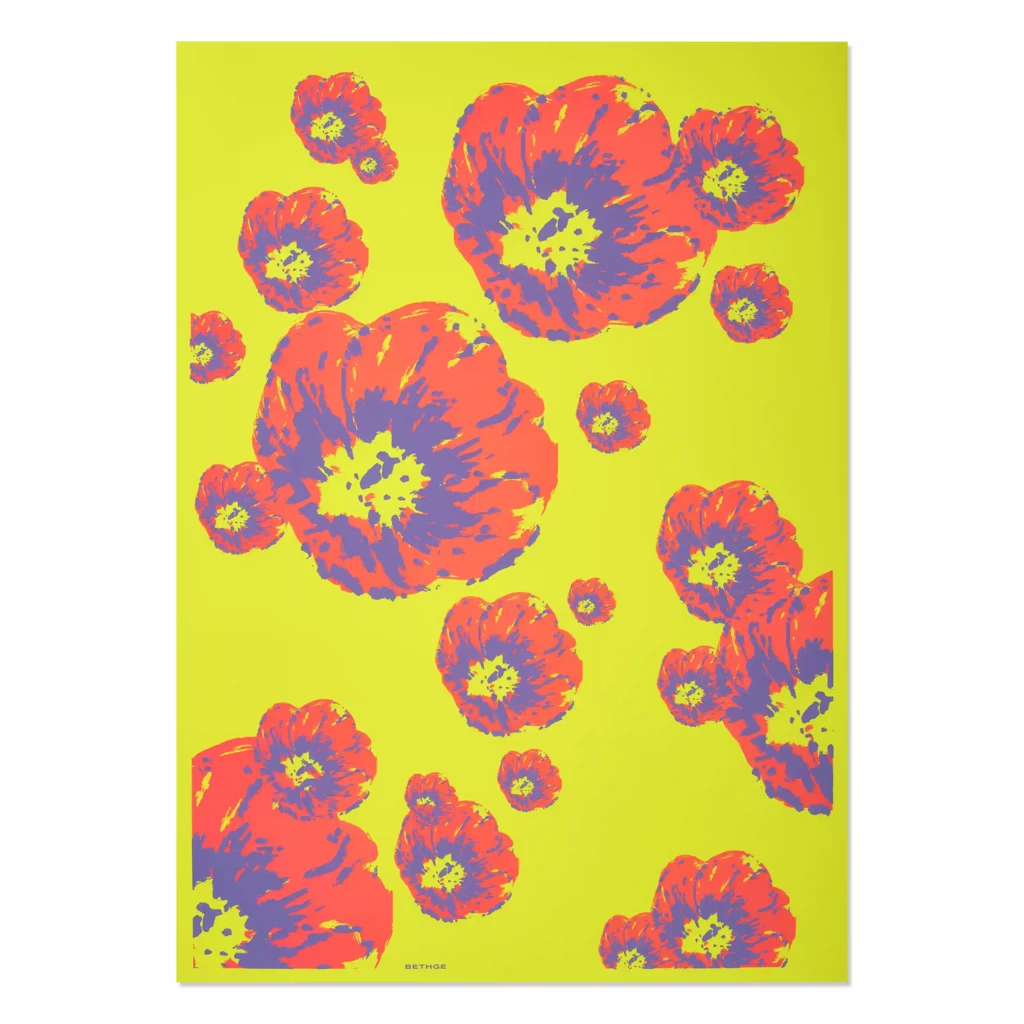 Geschenkpapier Klatschmohn 3er-Set Pink/Violett/Gelb