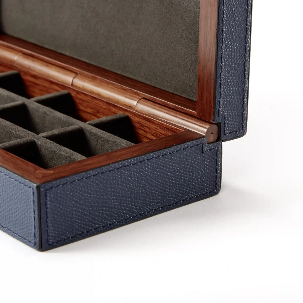Manschettenknopf-Box Walnussholz/ Leder Royalblau