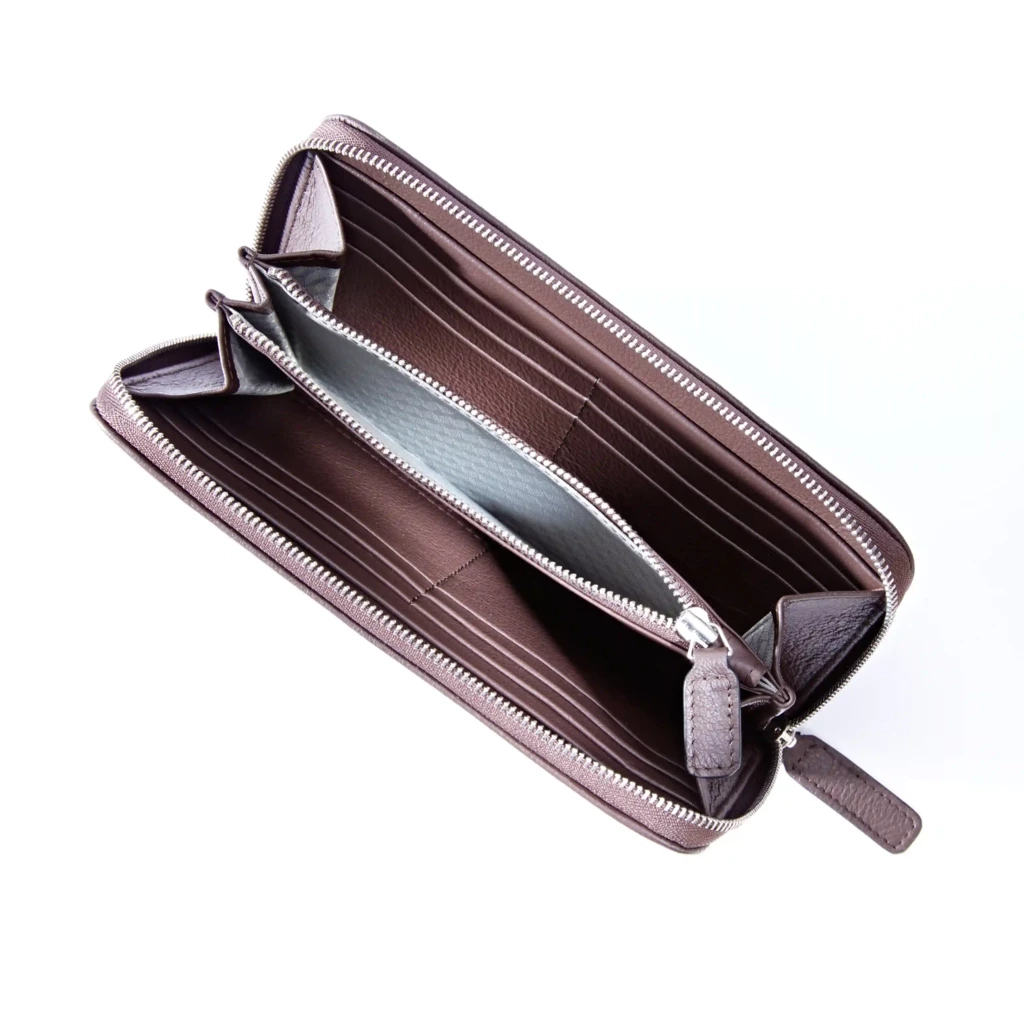 Portemonnaie mit Zip Leder Braun