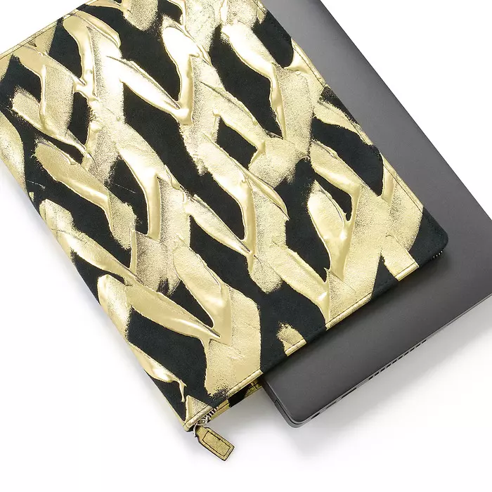 Leder Laptoptasche Schwarzgold