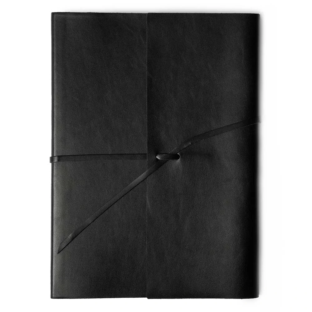 Notizbuch A4 mit Band Leder Schwarz