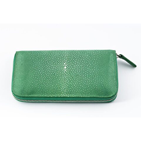 Portemonnaie mit Zip Leder Rochen 19x10 cm grün