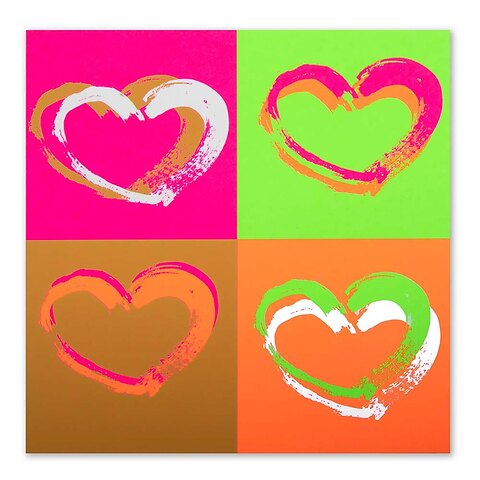 Grußkarte Passion Hearts Pop Art Neon quadratisch