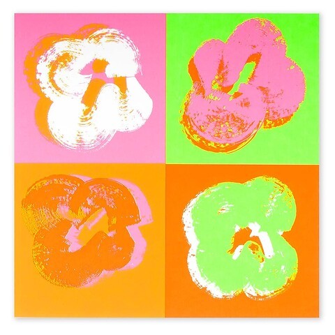 Grußkarte Passion Four Flowers Pop Art Neon quadratisch