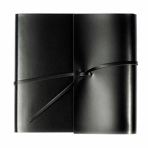 Gästebuch Leder mit Band 21x21 cm schwarz, 96 Blatt