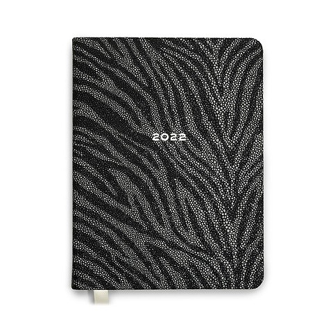 Kalender 1Woche/Notes 2022 Leder Rochen'Zebra'(Calf),schwarz