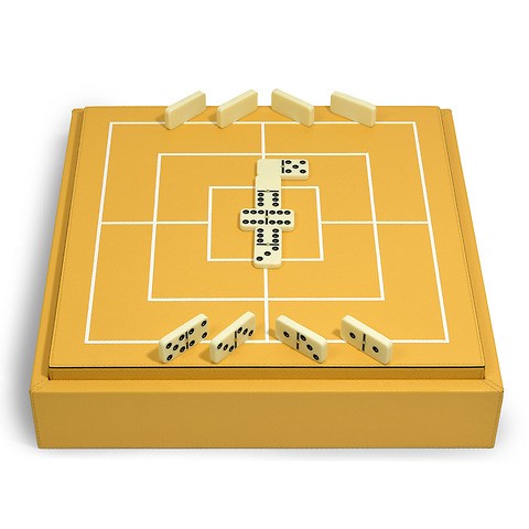 Game Case Leder gelb - Mühle, Dame, Schach, Domino
