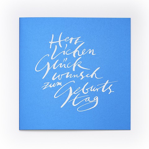 Grußkarte Geburtstag Kalligraphie Metallic blau