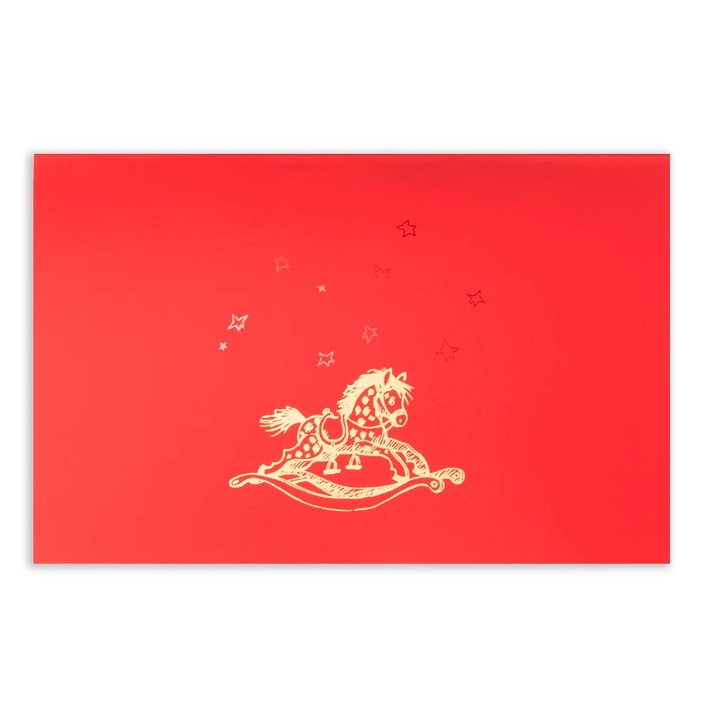 Weihnachtskarte Schaukelpferd Pure Samt Rot