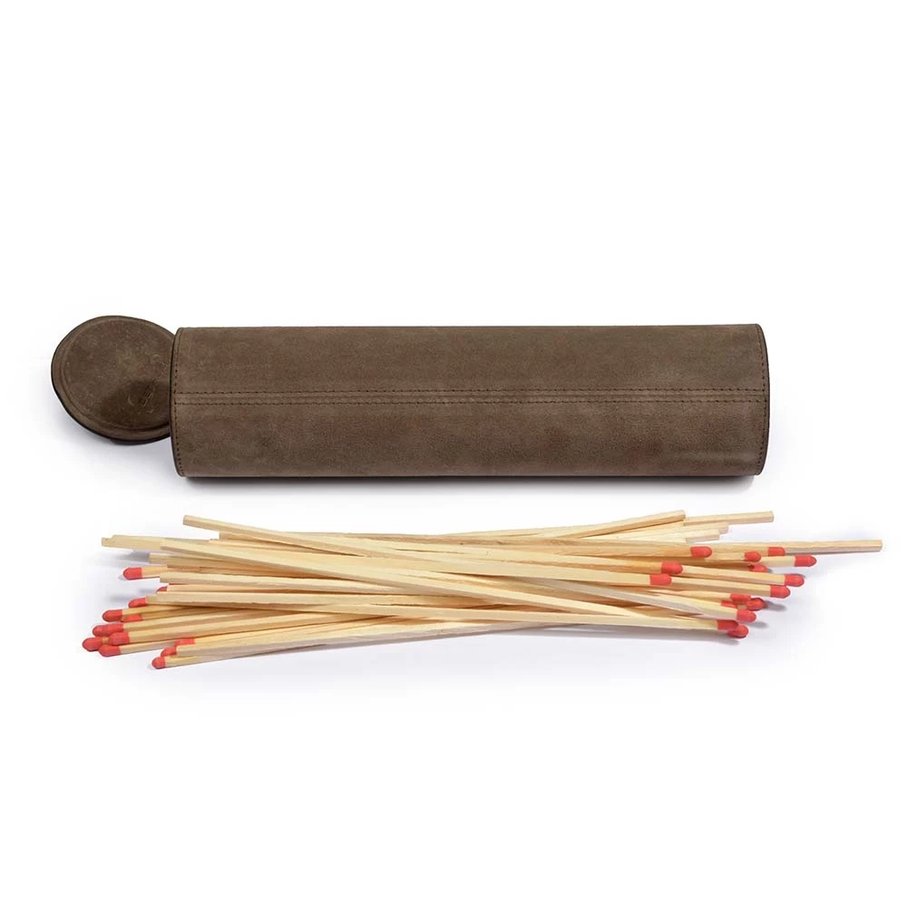 Streichholzetui, Match Box, Leder Suede, Nuss