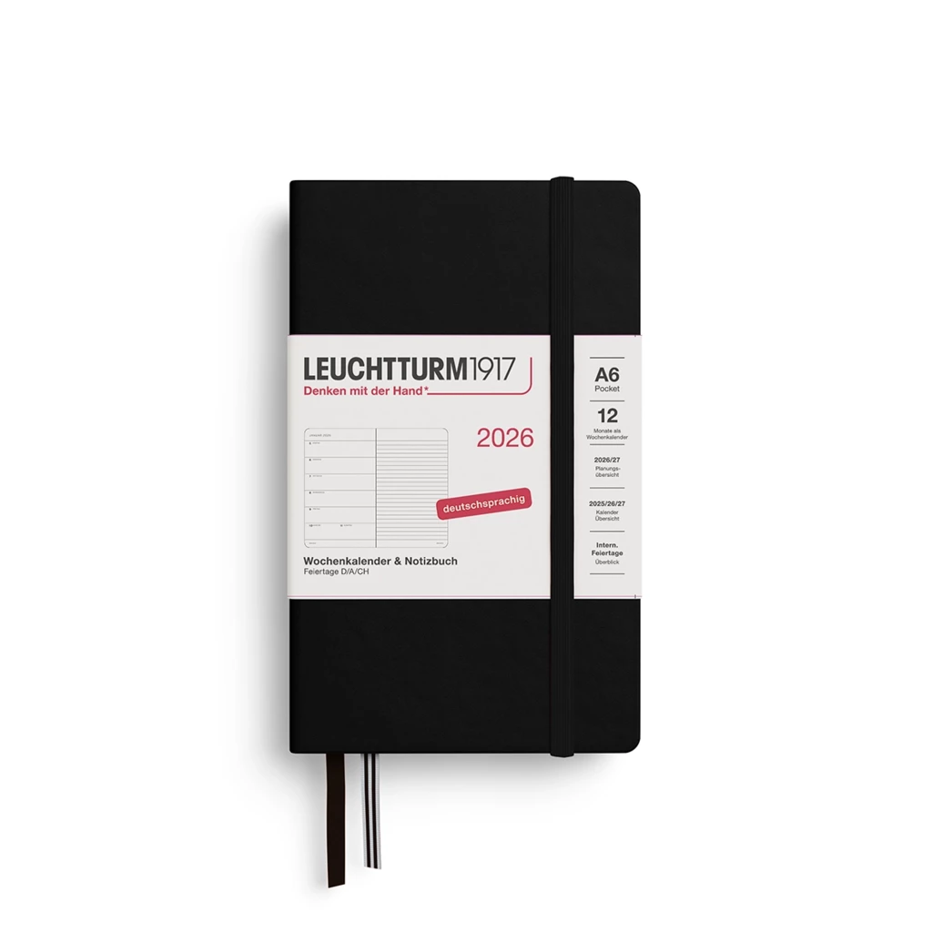 Wochenkalender & Notizbuch Pocket (A6) 2026, Schwarz, Deutsc